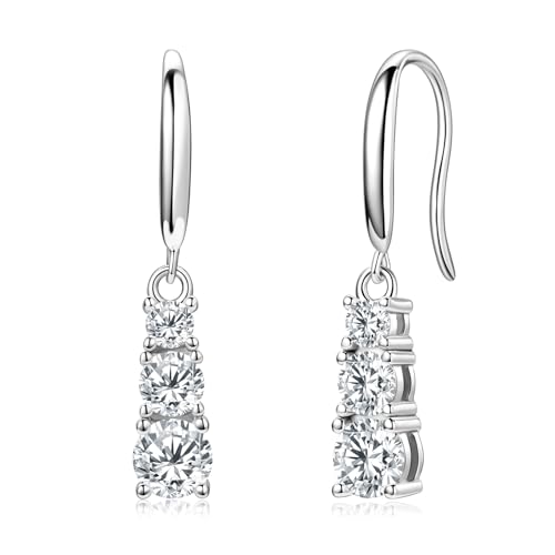 Moissanite Drop Earrings for Women, Solitaire Lab Imitation Diamond Hook Earrings, 18K White Gold Plated D Color Round Cut 925 Sterling Silver Dangle Earrings, GRA Certified