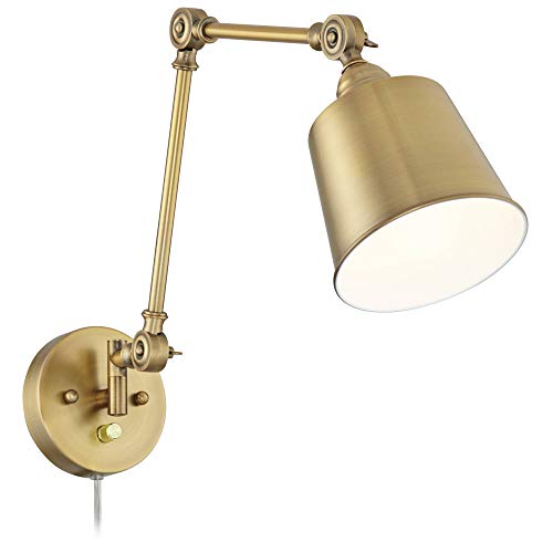 360 Lighting Mendes Modern Swing Arm Adjustable Wall Lamps Set Of 2 Antique Brass Plug-In Light Fixture Up Down Metal Shade For Bedroom Bedside House Reading Living Room Home Hallway Dining #TOP5