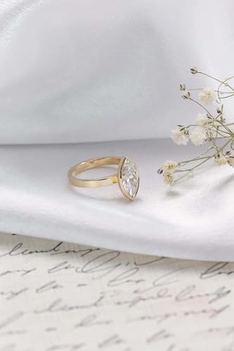 2CT Marquise Cut Moissanite Engagement Ring for Women 14K Yellow Gold Bezel Set Thick Wide Band Handmade Solitaire Wedding Ring Unique Gift Jewelry for Her4