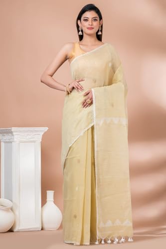Image of Handloom Muslin Tissue Jamdani Cotton Silk Saree with Sequins Blouse