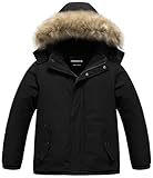 CREATMO US Boy's Hooded Winter Bomber Coat Warm Puffy Jacket Thicken Quilted Outerwear With Removable Hood Black 8