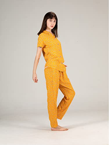 Image of Evolove Women's Polyester Half Sleeves Collared Night Suit Set /Top Pyjama Set Super Soft Comfortable (Nightsuit-Collar-HS-2)