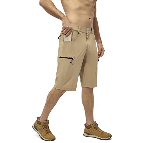 Meloo Men's Hiking Cargo Shorts - 12" Lightweight Outdoor Golf Shorts Quick Dry Fishing Camping Casual Travel Pockets Khaki M #TOP2