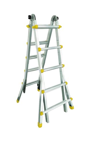 Svelt Scala Telescopica Professionale in Alluminio – Multiuso con Cerniera Automatica per Uso a Sfilo, Cavalletto e Zoppa su Scale (10+10 Gradini)