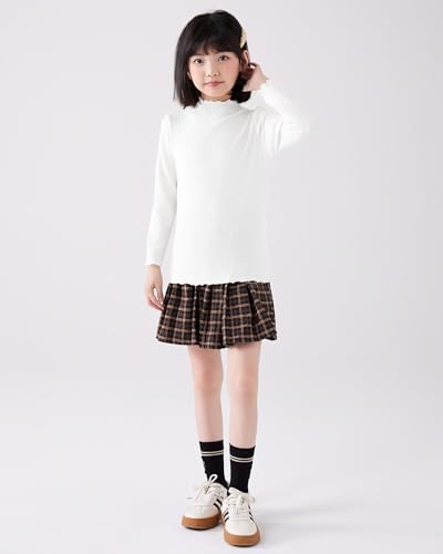 Image of ACESTAR Girls Solid Lettuce Trim Mock Neck Shirt Long Sleeve Slim Fit Ribbed Knit Tee Ruffle Tops Soft Base Layer