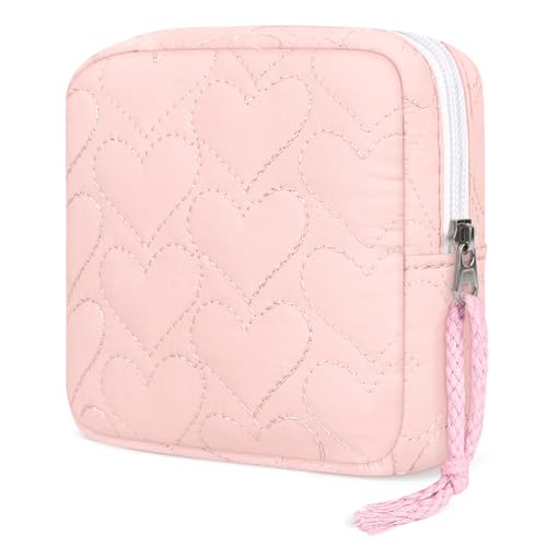 Image of Likesing Period Bag Pouch, Quilted Tampon Holder for Purse-Light Pink | Cotton Period Pouches for Teen Girls, Women Portable Sanitary Napkin Storage Bag, Feminine Sanitary Bags Emergency Pad Pouch
