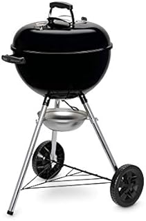 Weber Original Kettle Charcoal Grill Barbecue, 47cm | E-4710 BBQ Grill with Lid Cover, Thermometer, Stand & Wheels | Freestanding Outdoor Oven & Cooker with Porcelain-Enamelled Bowl - Black (13101004)