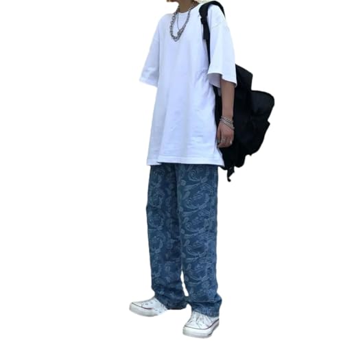 Men's Trousers Hip Hop Straight Tie Dye Graphic Cowboy Pants Baggy Korean Jeans