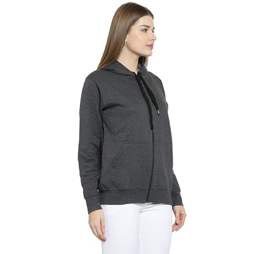 Image of Clotth Theory Women's Cotton Fleece Hooded Neck Sweatshirt | Hoodie Jacket with Kangaroo Pocket
