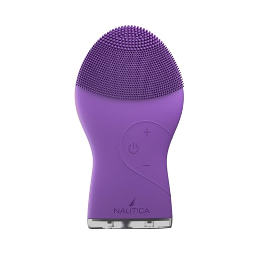 Nautica PC120 Facial Cleansing Brush Made with Ultra-Hygienic Soft Silicone, Waterproof, Rechargeable Vibrating Face Exfoliator Scrub Brush with Sonic Technology for Men & Women - Hy Purple