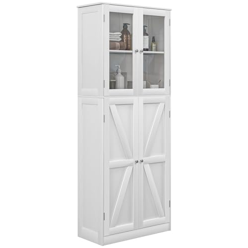 Homcom - Mueble de baño, armario de baño, con dos armarios de doble puerta de cristal templado, diseño antivuelco, 60 x 30 x 160 cm, color blanco
