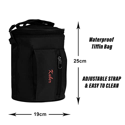 Image of Kuber Industries Lunch Bag | Canvas Waterproof Tiffin Bag for Office | Adjustable Shoulder Strap with One Small Zipper Pocket | Black