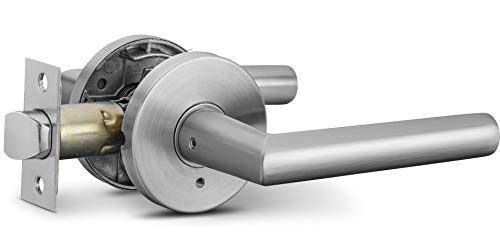 Berlin Modisch Privacy Lever Door Handle Sleek Round Easy to Open Locking Lever Set [for Bedroom or Bathroom] Reversible for Right & Left Sided Doors Heavy Duty - Satin Nickel Finish
