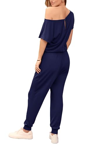 Image of PRETTYGARDEN Jumpsuits for Women Summer Off Shoulder Romper | Short Sleeve Drawstring Waist, Jogger Jumpers with Pockets, One Piece Spring Break Outfits, Vacation Travel Lounge Clothes