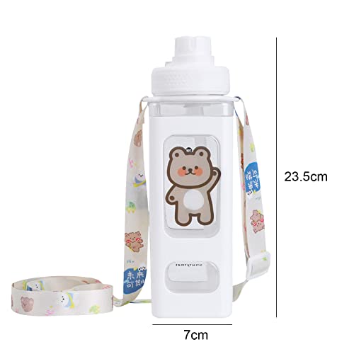 Jqwsve Kawaii Water Bottle With Straw And Sticker, Kawaii Bear Water Bottle, Large Sport Plastic Portable Square Drinking Bottle For Girl, Cute Juice Tea Water Cups #TOP5