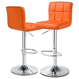 MoNiBloom Bar Stools Set of 2 Square Back PU Leather Counter Height Adjustable Swivel Barstools with Footrest for Home Kitchen Dining Room, Orange