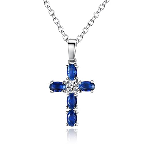 Bijoux collier de mariage avec croix en argent et pierre blanche bleue cadeau idéal femmes