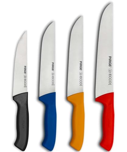 Pirge Ecco Metzgermesser Set 4 TLG Schlachtermesser - Fleischermesser - Stechmesser - Exzellenter Schärfe Metzgermesser - Edelstahl Profi Küchenmesser - Ergonomisches Kunststoff Griffdesign