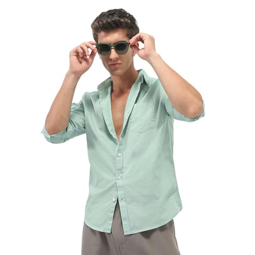 Image of Urbano Fashion Men's Cotton Full Sleeve Regular Fit Casual Solid Slub Shirt with Spread Collar
