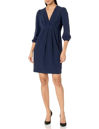 Image of Tommy Hilfiger Women's 3 /4 Sleeve V-Neck Pleat Front Mini Dress