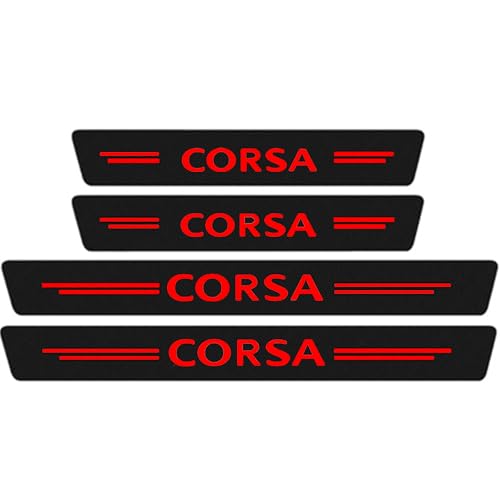 Symilov 4 Stück Auto Kohlefaser Einstiegsleisten Schutz Für Op-EL Corsa A B C D E F 2000-2019 Tuning Zubehör mit Logo Türschwelle Anti Kratz Aufkleber Schutzstreifen,Red