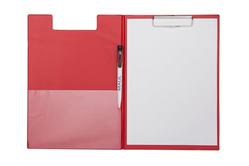 MAUL Schreibmappe A4 | Mappe aus Pappe mit Folienüberzug zum Zuklappen | Dokumentenmappe A4 mit Fach für Papier | Praktische Dokumententasche zum Aufhängen | Aktenmappe für Büro | Rot