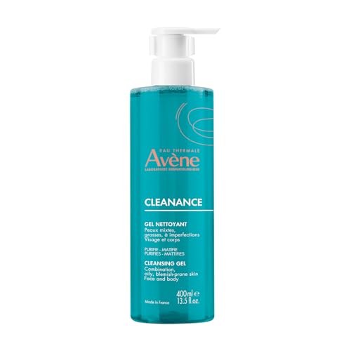 Eau Thermale Avène Cleanance Cleansing Gel Soap Free Cleanser for Acne Prone, Oily, Face & Body, Alcohol-Free