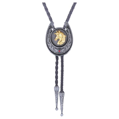 Image of HUABOLA CALYN Bolo Tie for Men- Western Cowboy Native American Golden Horse Bolo Tie