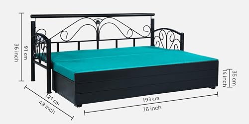 Image of 3 Seater Metal Sofa Cum Bed with Hydraulic Storage | Sofa Set for Living Room, Bedroom, Guest Room| Single Size Convertible Sofa Bed | Comfortable Seating Sofa Seablue & Black