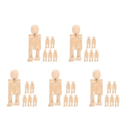 DIYEAH 5 Juegos 5 Juegos De Madera Robot Muñeca Robot Pintable Cuerpos Figuras Figuras De Madera De Personas Pintura Figuras De Robots De Madera Modelo Robot De Madera Peg 6 piezas * 5