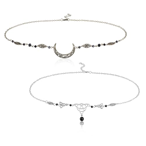 2 Pièces Chaîne de Tête de Lune Boheme, Bijoux de Tete Vintage, Accessoire Cheveux Noeud Celtique, Bijoux Cheveux pour Halloween Fête Cosplay Mariage...