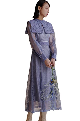 [ルイ ルエ ブティック] レース コンビネーション ビブ カラー マーメイド シルエット ワンピース レディース ミセス パーティドレス パーティードレス ドレス フォーマル 長袖 大きいサイズ 結婚式 二次会 パーティ パーティーLL(13号) スモーキーブルーU1177-LL-PBU