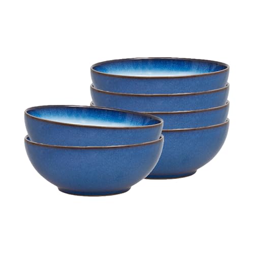 Denby - Blue Haze Coupe Cereal Bowls Set of 6 - Dishwasher Microwave Safe - Scratch Chip Resistant - Ceramic Stoneware Soup Bowls Tableware