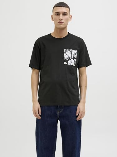 JACK & JONES Jorsplit AOP Pocket Tee SS Crew Neck, Noir, XL