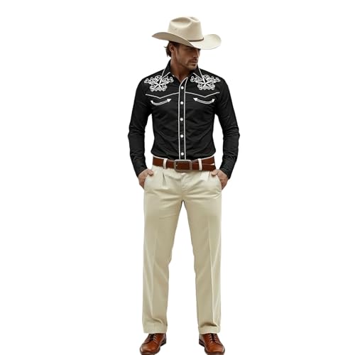 Camisa de vaquero para hombre estilo occidental corte ajustado manga larga vintage casual