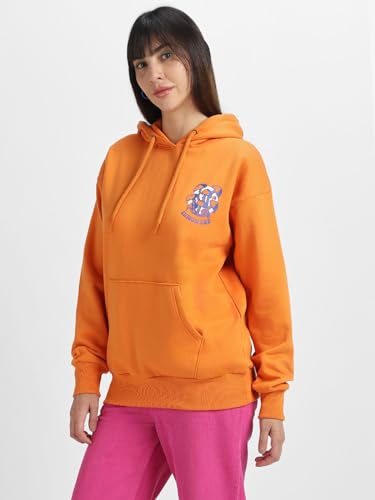 Image of JUNEBERRY Cotton Poly Fleece Oversized Fit Black, Green, Magenta, Mustard, Orange, Purple, Blue, Off White & Grey Graphic Printed Full Sleeve Hoodie for Women