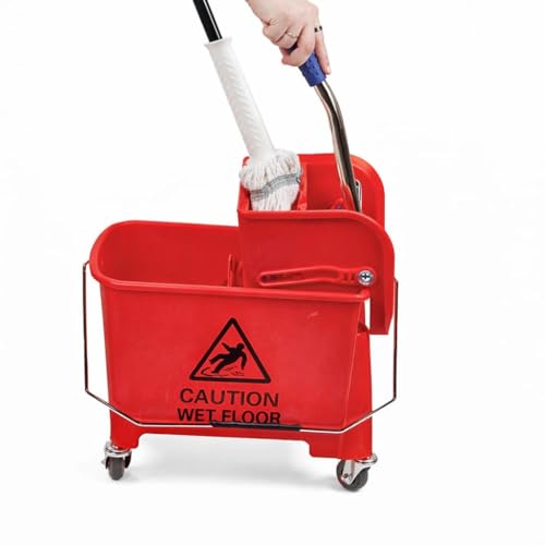 Image of Mini Mop Bucket Wringer Trolley (20 LTR, Red) ABS Plastic Material with Check Duster Cloth Free (GIVE Order Maximum 2 Qty WE Cant DISPETCH More Than 2 Qty