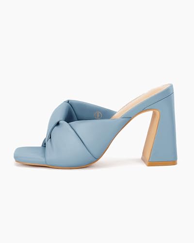 Image of Coutgo Womens Chunky Heeled Mules Puffy Knot Square Open Toe Slip On Sandals Summer Evening Party Prom Shoes