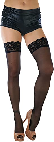 Image of ToBeInStyle Women's Wide Floral Lace Fishnet Thigh Hi Stockings