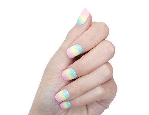 YVVO False Nails Manicure Kit - 24 Pcs Rainbow Full Cover Short Stiletto Nail Tips with Nail Trimmer/File/Cotton Pads for Halloween, Christmas, Party, Festival