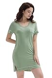 Joyaria Womens Cooling Viscose Made from Bamboo Night/Sleep Shirt Short Sleeve Jersey Knit Sleep Top for Ladies Menopause (Sage Green, XXL)