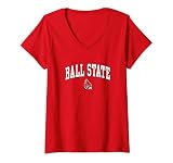 Womens Ball State Cardinals Arch Over Officially Licensed Red V-Neck T-Shirt