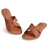 UBXRIN Womens Comfortable Flat Slide Sandals Minimalist Summer Casual Slippers Open Toe,Cognac US8