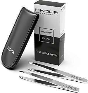 Tweezers for Eyebrows Professional Set - Durable Hypoallergenic Surgical Stainless Steel Ergonomic Grip Tweezers for Eyebrows Pointed Tips & Flat for Plucking, Trimming, Precision Shaping 2 PCS Set