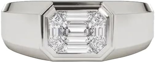 10K 14K 18K Gold Mens 4 Carat Emerald Cut Gemstone Engagement Wedding Ring Custom Emerald Cut Birthstone Anniversary Pinky Rings for Men/Women