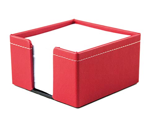 DELMON VARONE - Zettelkasten aus „EcoAppleLeather“ in Rot, Zettelbox aus Recycled Öko Apfel Leder inkl. 500 Blatt Papier, Notizklotz Box für Schreibtisch und Büro zum Notieren von Gedanken und Ideen