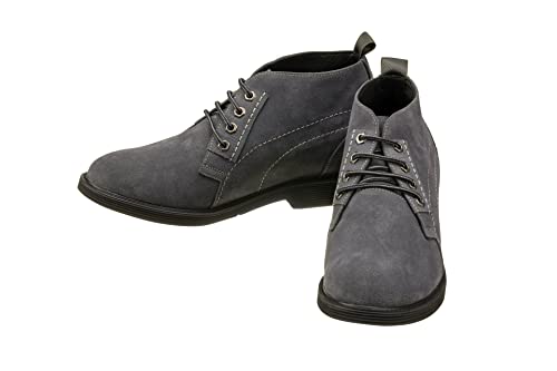 CALTO Men's Invisible Height Increasing Elevator Shoes - Grey Suede Leather Chukka Lace-up Ankle Boots - 3.2 Inches Taller - K9910 - Size 9 D(M) US4