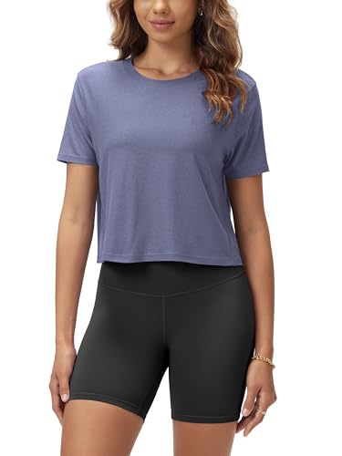 Image of ODODOS Women's Performance Cropped Tee Ultra Soft odSTRATUM Tech Short Sleeve Relaxed Top Crew Neck T-Shirts