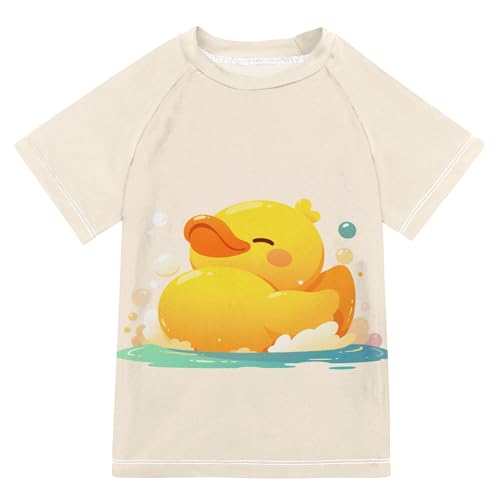 Yellow Duck Pattern Girls Bathing Suit UV Protection Teen Rash Guard Swimsuit Swimwears Athletic Tops for Toddler Boy 11-12Y