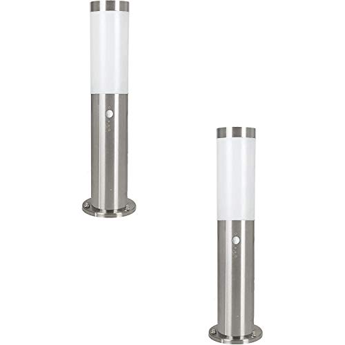 Image of 2 Pack IP44 Outdoor Bollard Light & PIR Sensor -Stainless Steel- 450mm Lamp Post - Weatherproof Waterproof Driveway Path Garden lamp Post Tall
